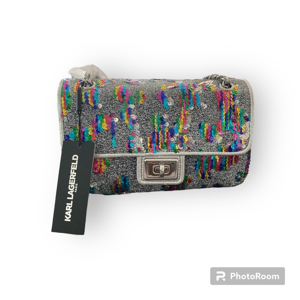 Silver Karl Lagerfeld handbag with different color sequence